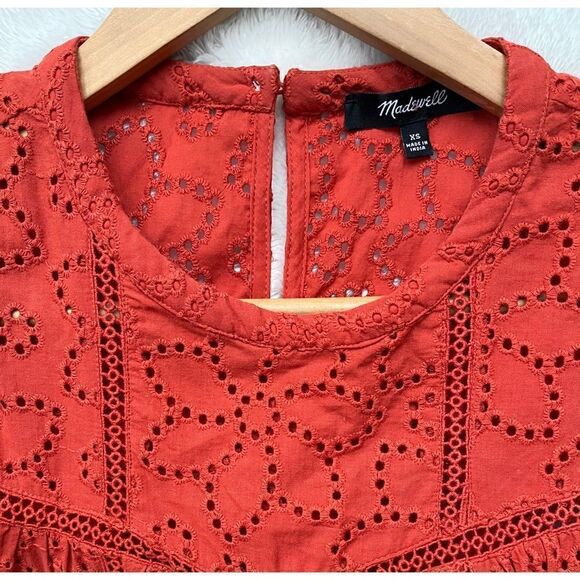 Madewell Eyelet Ruffle-Sleeve Mini Dress in Fresh Chili, Size XS - Picture 11 of 16